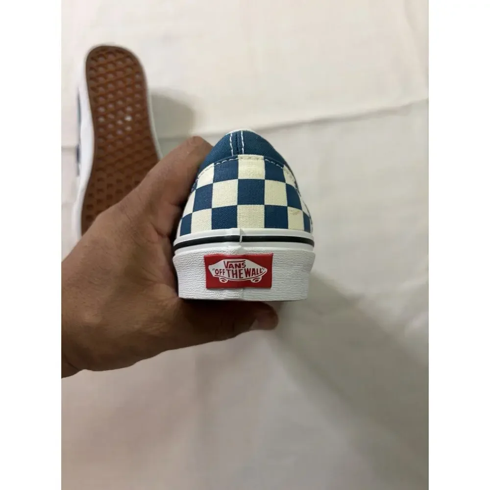 Vans Classic Slip-On Unisex M6/W7.5 Blue Cream Checkerboard Canvas Skate Shoes